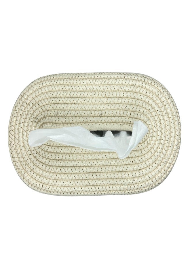 BOBBINY Jute Cotton Tissue Box Holder, Handcrafted Tissue Container for 100 Pulls Natural Tissue Holder for Office Living Bedroom Car Desk Dining Table Home Decor (Off White & Brown, Design 5) - Image 4